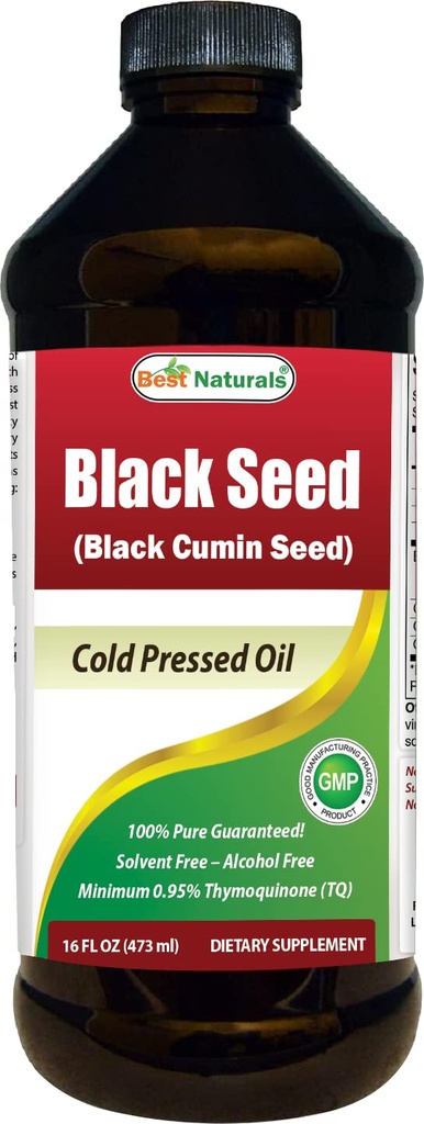 Bästa Naturals Black Seed Oil - Minst 0,95% Thymoquinone (TQ) - Cold Pressed Nigella Sativa Aids i Digestive Health, Immune Support, Brain Function, Joint Mobility, Gluten Free, Non GMO - 16 OZ