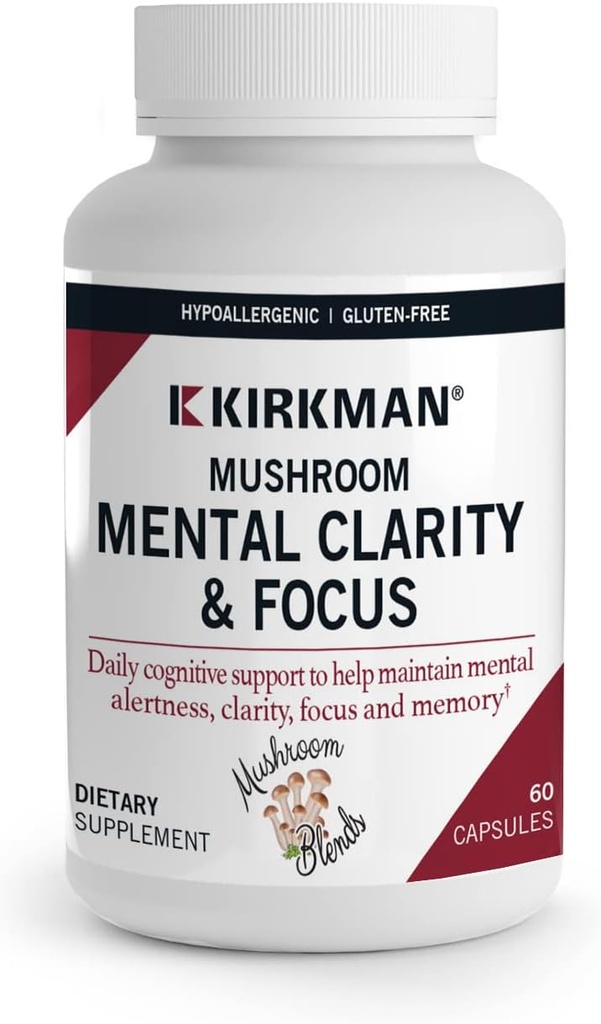 Kirkman - Mushroom Mental Clarity & Focus - 60 kapslar - Dagligt kognitivt stöd - Hypoallergen