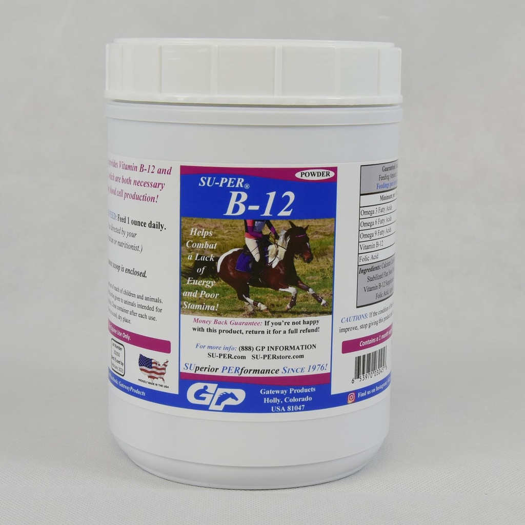 SU-PER B12 för hästar - Equine Vitamins B-12 & B-9 Folic Acid Support Powder - Energy Horse Supplement - 2,5 pund, (2 Pack)