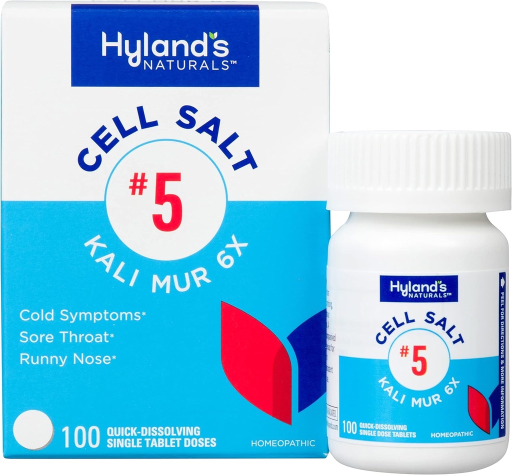 Hylands nr 5 Cell Salt Kali Mur 6X tabletter, kallmedicin och ömma halsavlastning, naturlig behandling av kylor, ömma halsar, Runny näsa och burns, snabbt lösa tabletter, 100 greve