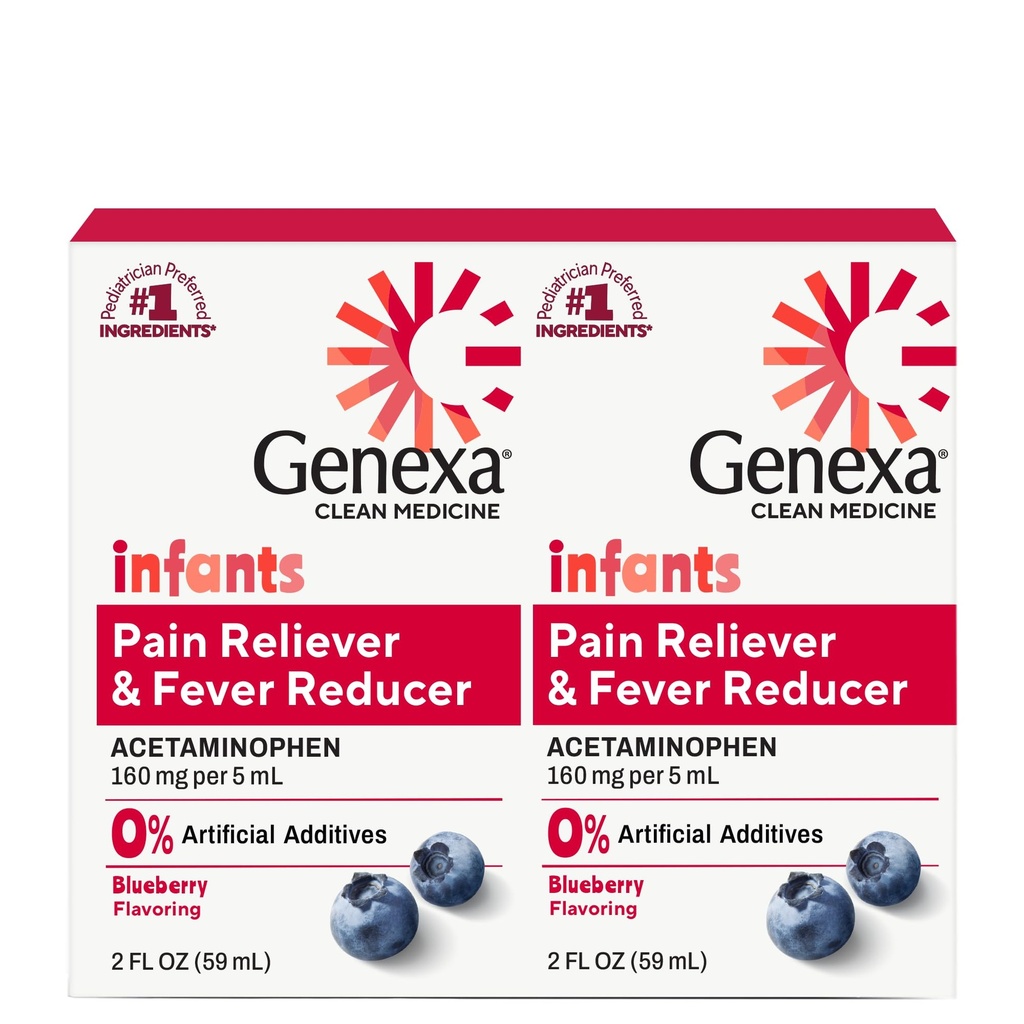 Genexa spädbarn Clean Acetaminophen | Barnläkare Preferred Ingredienser | Smärta Reliever & Feber Reducer för spädbarn | Dye Free, 0% Artificiella tillsatser | Organisk blåbär smak, 4 fl oz (2 Pack)