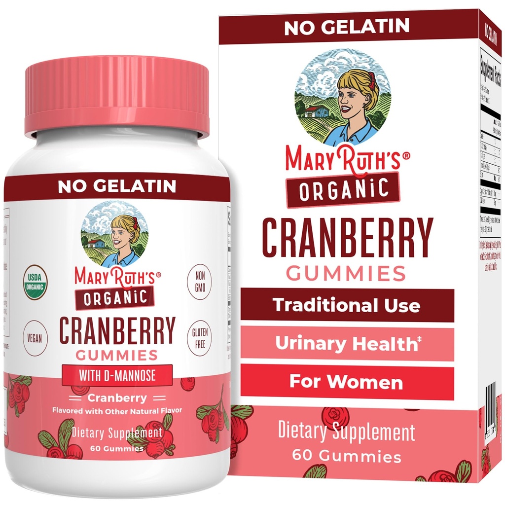MaryRuth Organics Organic Cranberry Gummies - 500mg Supplement | Urinary Tract Health for Women | med D Mannose | Traditionell användning | USDA Organic | Vegan | Non GMO | 30 portioner