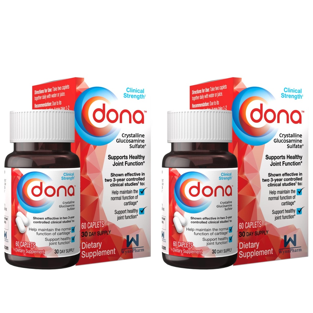 Dona Crystalline Glukosaminsulfat, 750 Mg, gemensamma tilläggspiller för Knee Comfort & Joint Health Support, 750 Mg, 60 Count (2 Pack).