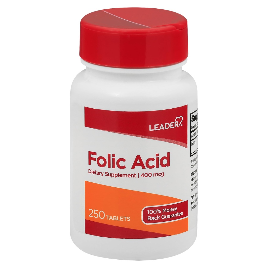 Ledarfoliksyra 400MCG tabletter 250 Ct. Essential för celltillväxt och utveckling