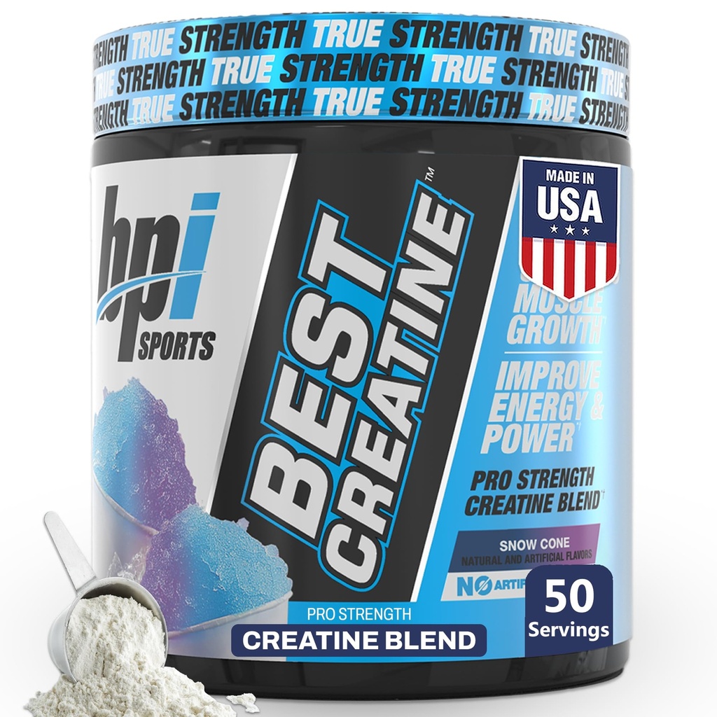 BPI Sports Best Creatine - Kreatinmonohydratpulver för män och kvinnor, Himalayan Salt - Styrka, Pump, Endurance, Muscle Growth, Muscle Definition - No Bloat - Snow Cone - 50 portioner - 10,58 Oz