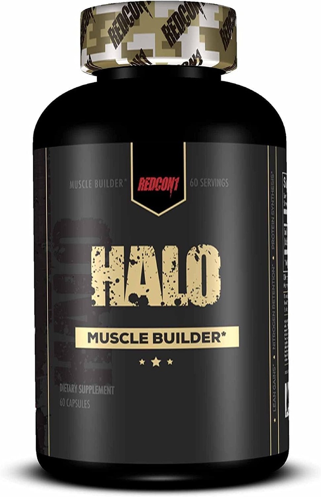 REDCON1 Halo Muscle Builder Supplement - Gluten Free + Keto Friendly för att stödja muskelmassatillväxt - Innehåller kinesisk Smilax Root Extract för att förbättra kvävelagring (60 kapslar)