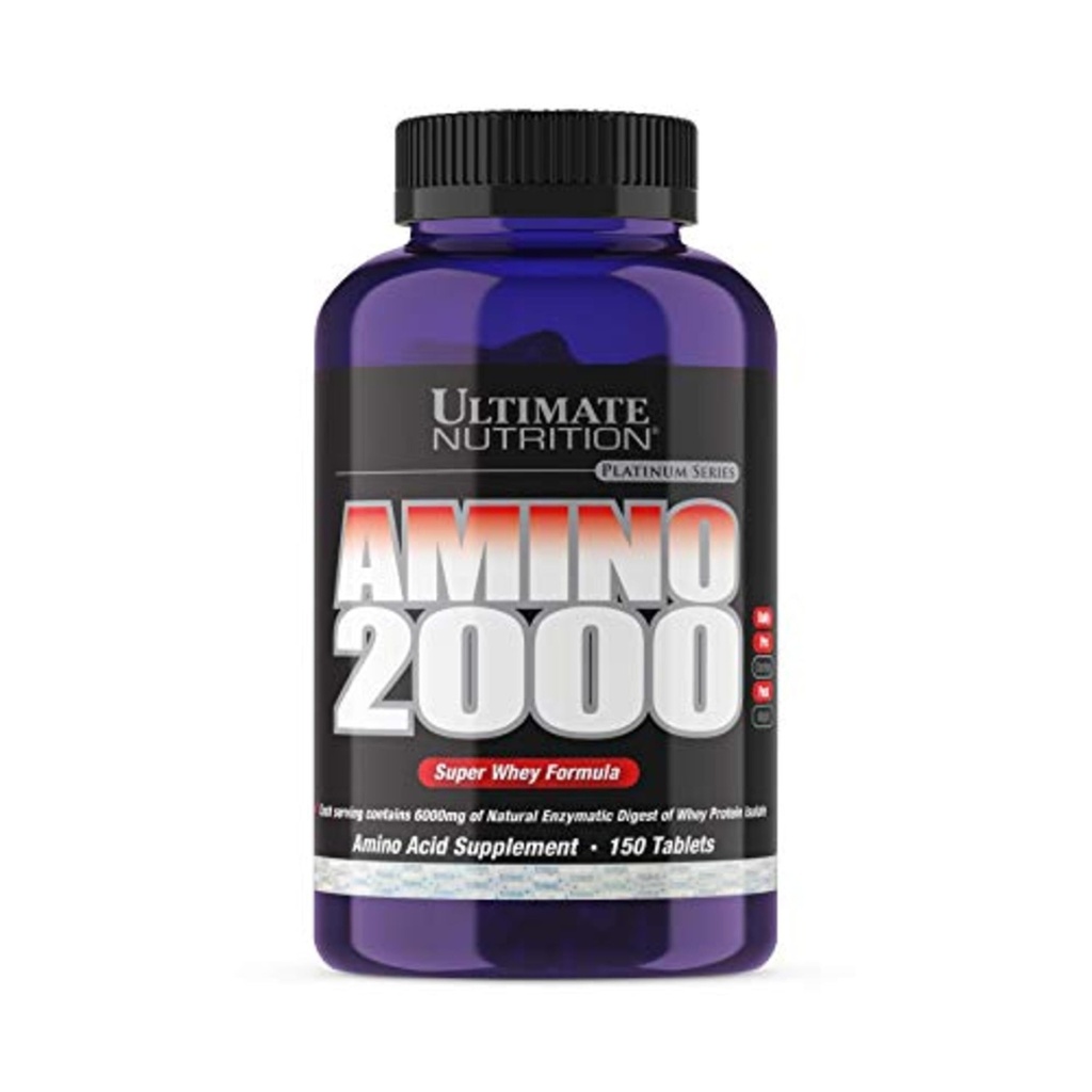 Ultimate Nutrition Amino 2000 tabletter, Super Whey Formula, Amino Acid Supplements med L-Leucine, L-Isoleucine och L-Valine, 2000mg, 150 tabletter