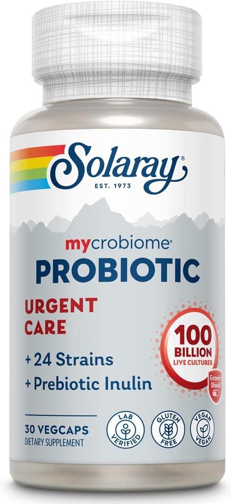 SOLARAY Mycrobiome Probiotic Urgent Care | Formulerad för att stödja hälsosam matsmältning, immunfunktion och mer | 100 miljarder CFU | 30 VegCaps