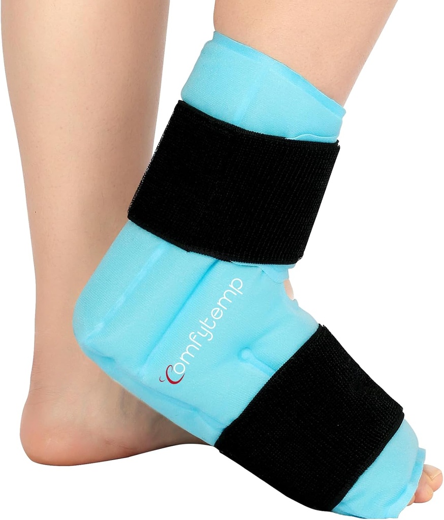 Comfytemp Ankle Foot Ice Pack Wrap for Plantar Fasciitis Relief, FSA Eligible, Ankles Brace for Sprained Ankle, Heel Spur, Swelling, Achilles Tendonitis, Pain, Hot Cold Physical Therapy Gifts, 1 Pcs