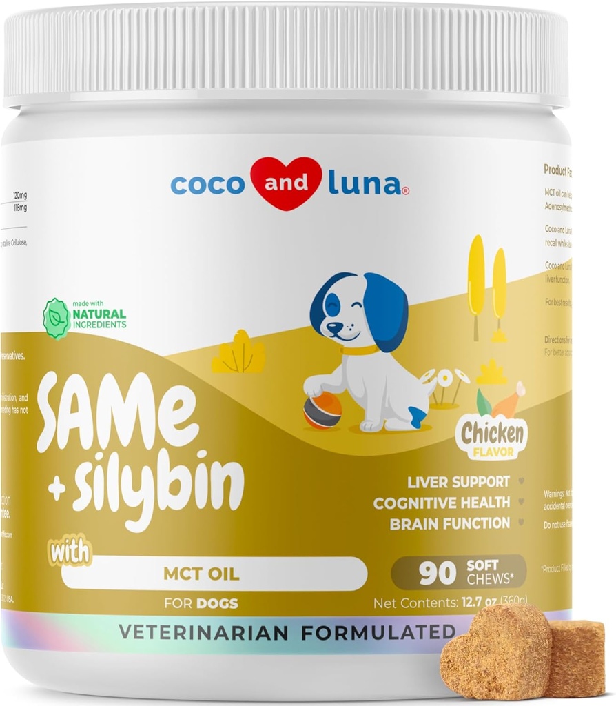 Samma för hundar - 90 mjuka Chews - S-Adenosyl-L-Methionine, Lever Supplement - Hjärnhälsa, främjar kognitivt stöd, Liver Support (Same & Silybin Soft Chews)