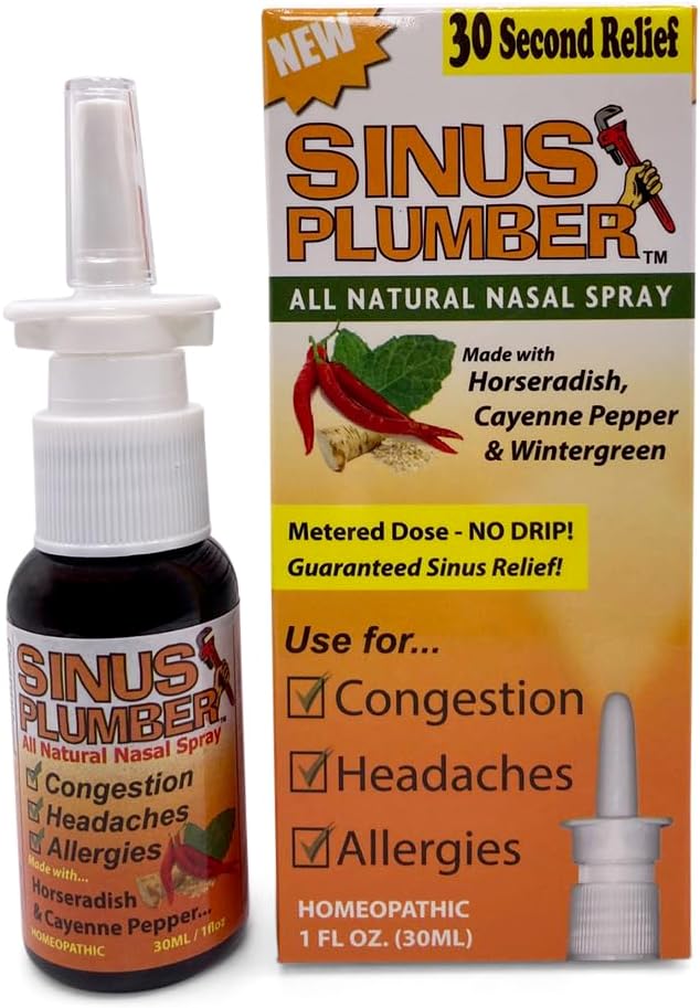Sinus Plumber Pepper Nasal Spray, Allergy och Sinus Relief, Överbelastning, Huvudvärk, 1 fl oz