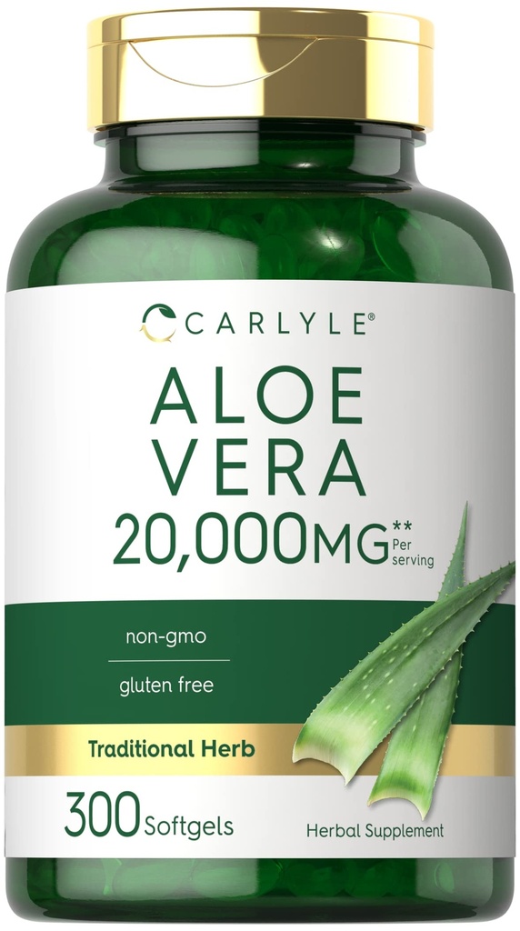 Carlyle Aloe Vera Softgel Capsules 20.000mg | 300 greve | Aloe Vera Gel Supplement | Icke-GMO, Gluten Free