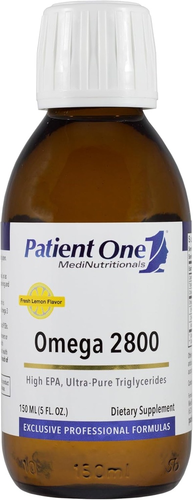 Patient One Omega 2800 Flytande | Tillägg för att stödja hjärta, kognitiv och gemensam hälsa * | High-Potency Omega-3 Fish Oil | Lemon Flavor | 5 fl oz