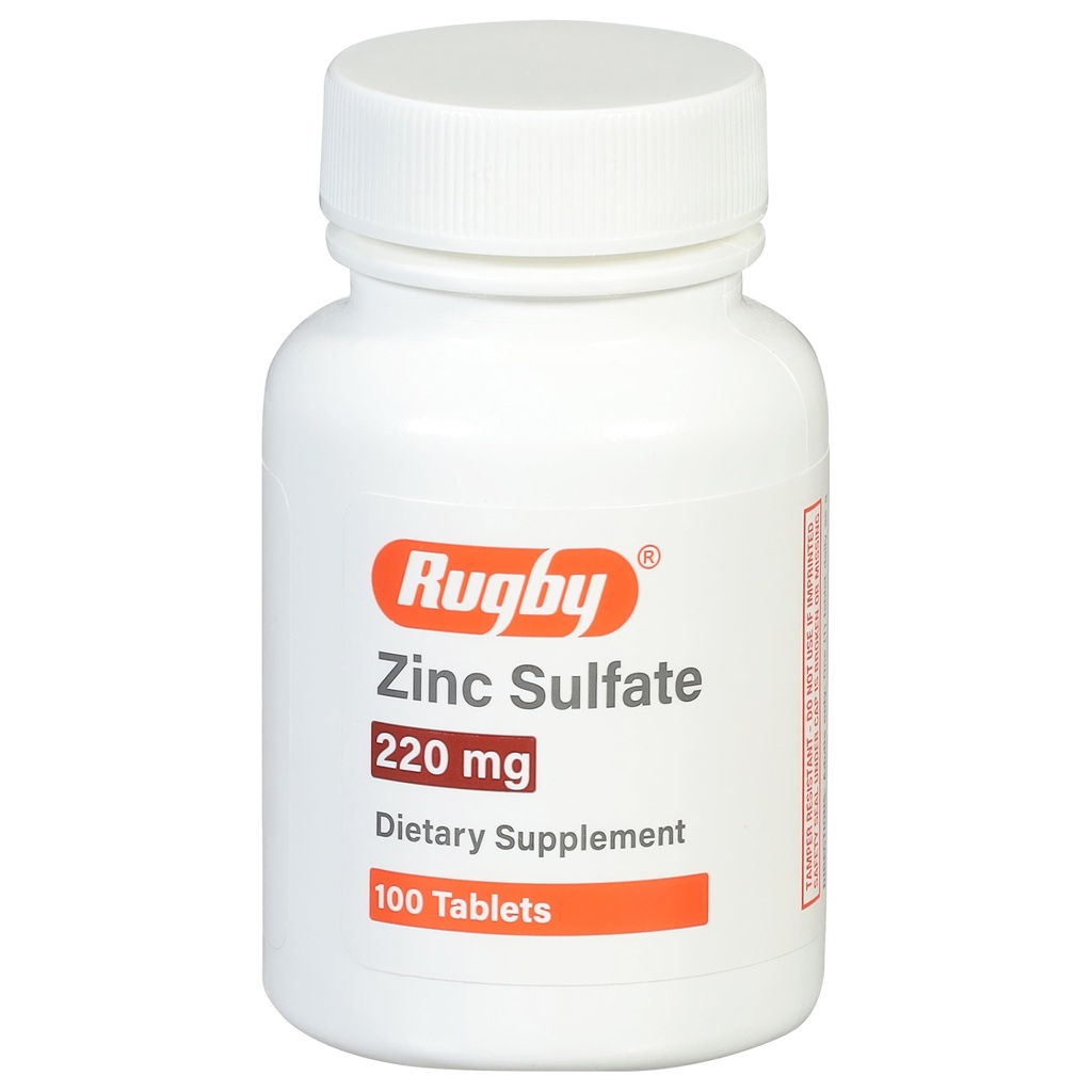Rugby Zinc Sulfate 220 mg tabletter - Tillverkad med Zink Sulfate Heptahydrat - Kosttillskott - 100 greve (1 Pack)