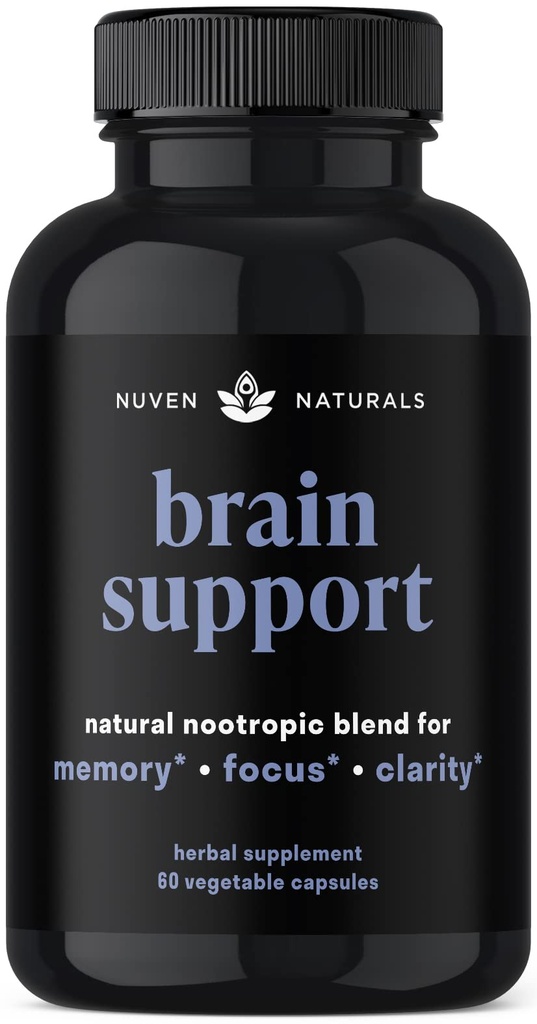 Brain Support Supplement - Natural Memory and Focus Supplement med Lion's Mane, Ginkgo Biloba, Bacopa Monnieri & Ashwagandha Root - Naturlig Nootropics & Brain Booster | 60 kapslar