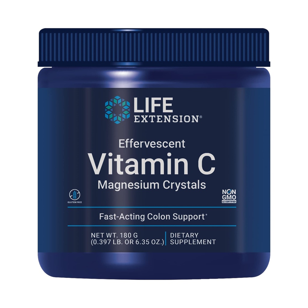 Life Extension Effervescent Vitamin C Magnesium Crystals, omedelbar lindring från Occasional Constipation, Gluten-Free, Non-GMO, Vegetarian, Net Wt 180 Grams