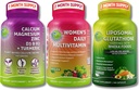 Kvinnors Multivitamin, Calcium & Liposomal Glutathione Trio - Plant-Based Calcium, Magnesium, Zink, D3, K2 & Turmeric + Women's Daily Multivitamin med järn + Liposomal Glutathione 500mg