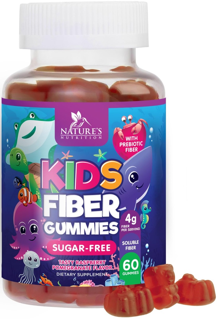 Barn Fiber Gummies 4g - Prebiotisk Fiber Supplement för Digestive Health, Regularity & Immune Support - Sugar Free & Plant-Based Fiber - Natural Raspberry Flavor - Vegan, Gluten-Free - 60 Gummies