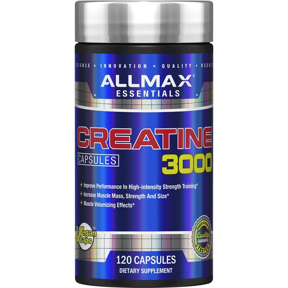 ALLMAX Nutrition - Kreatinmonohydrat, Micronized Kreatinpulver för styrka och muskelåterhämtning, Gluten Free & Fast Absorbing, 120 kapslar