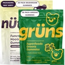 Gruns Superfood Green + New Nütrops Gummy Bundle, Organic Nutritional Supplement 2 x 28 Pack: Multivitamin, prebiotika, adaptogener + Nootropic Mushroom Herbal Supplement för att stödja humör, fokus, Gut