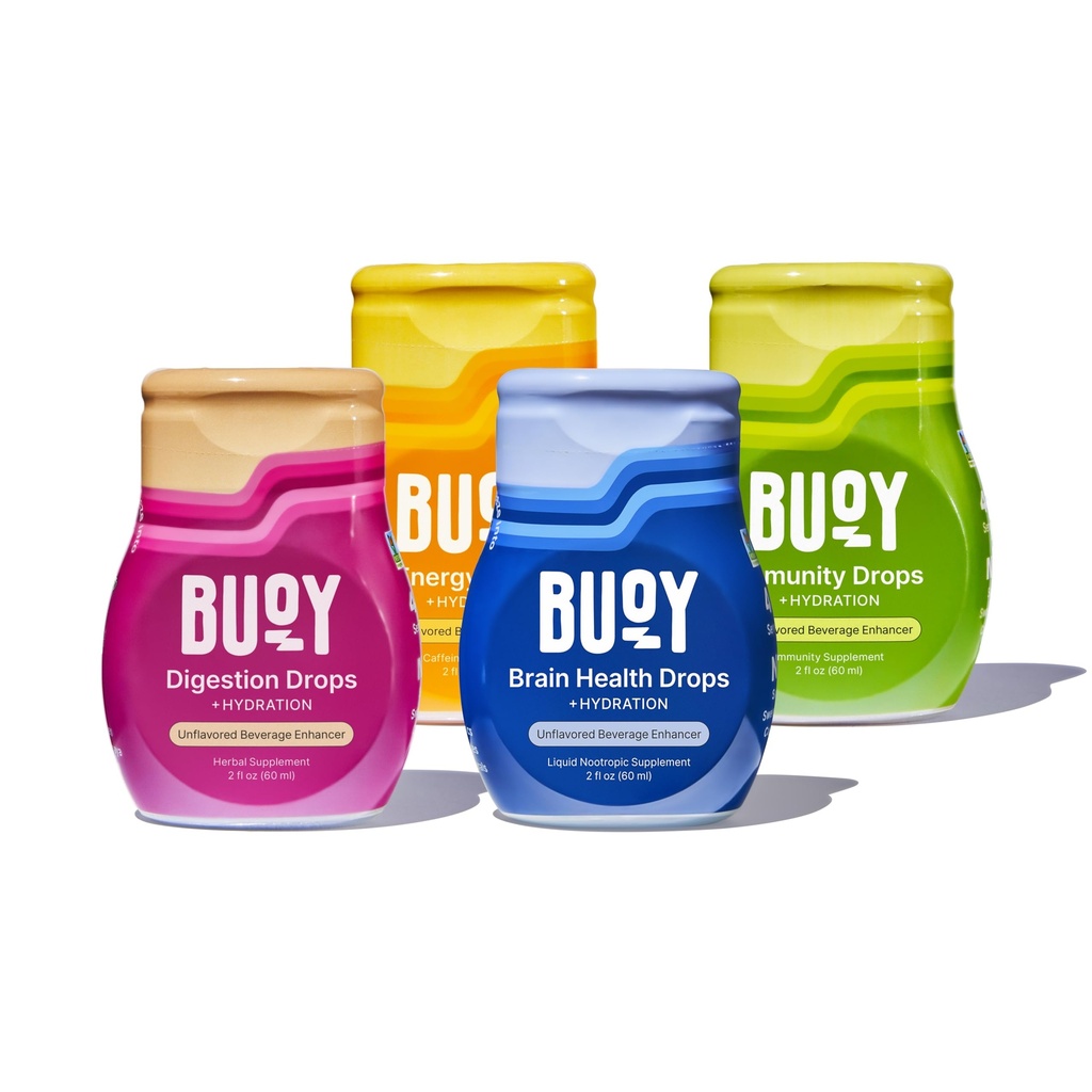 Buoy Electrolyte Drops Variety Pack Digestion + Brain + Energy + Immunity | 160 portioner | No Sugar, No Sweeteners | Dietitian Recommended | Trace Minerals | Unflavored, Subtle Mineral Taste