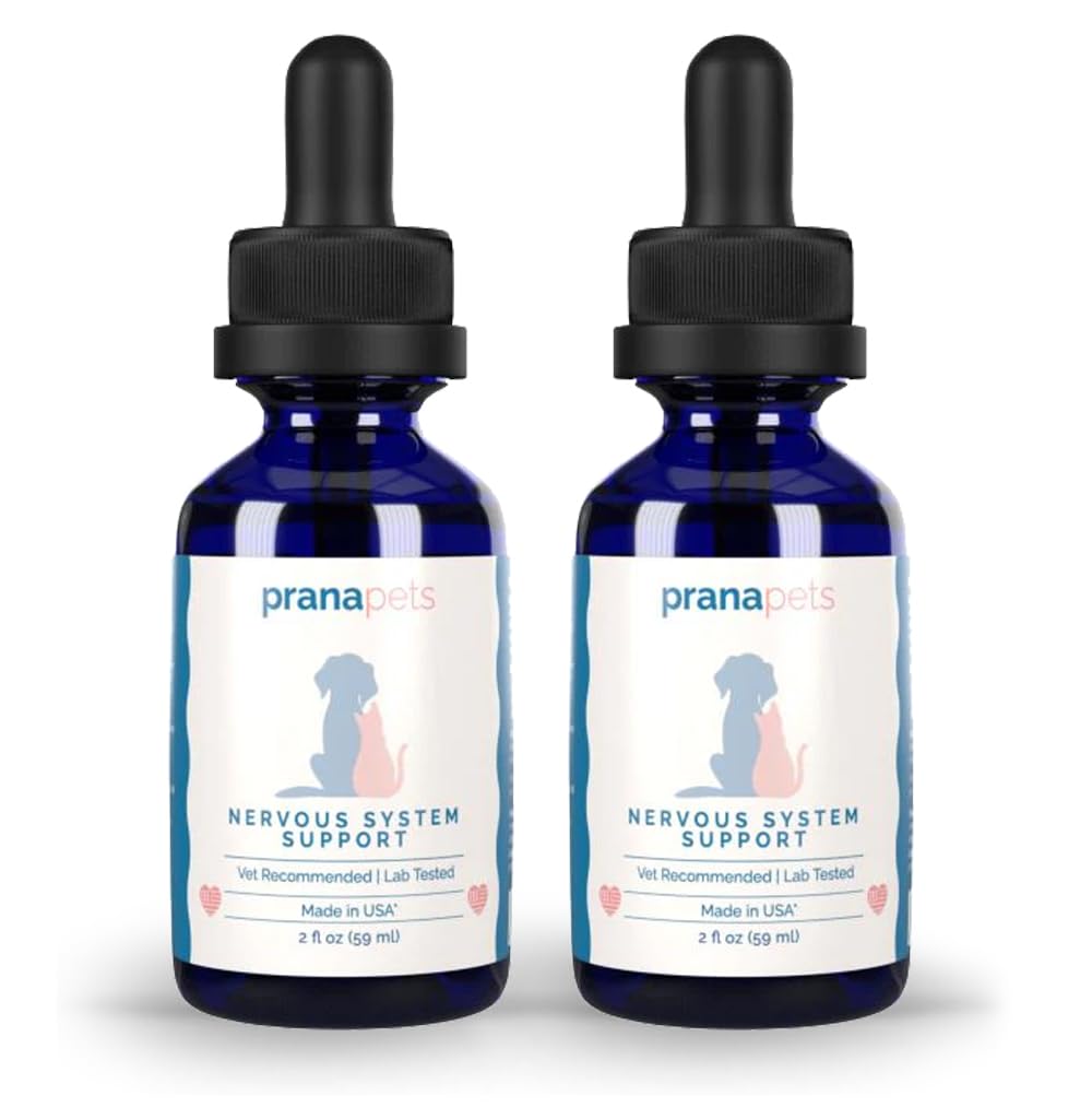 PranaPets Nervous System Support för hundar och katter | Herbal Formel Safely hjälper till att minska nervositet, ofrivilliga muskelrörelser | Hjälper till att stödja hjärnan och nervsystemet - 2 Pack