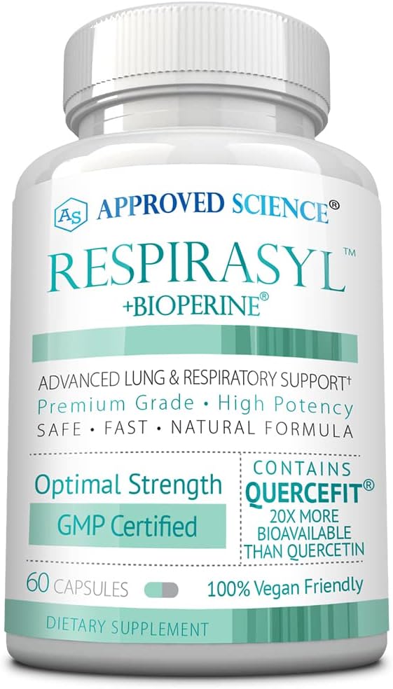 Godkänd Science® Respirasyl - Lung and Respiratory Support - med Quercefit, vitamin A, C, D, BioPerine - 60 kapslar - Tillverkad i USA