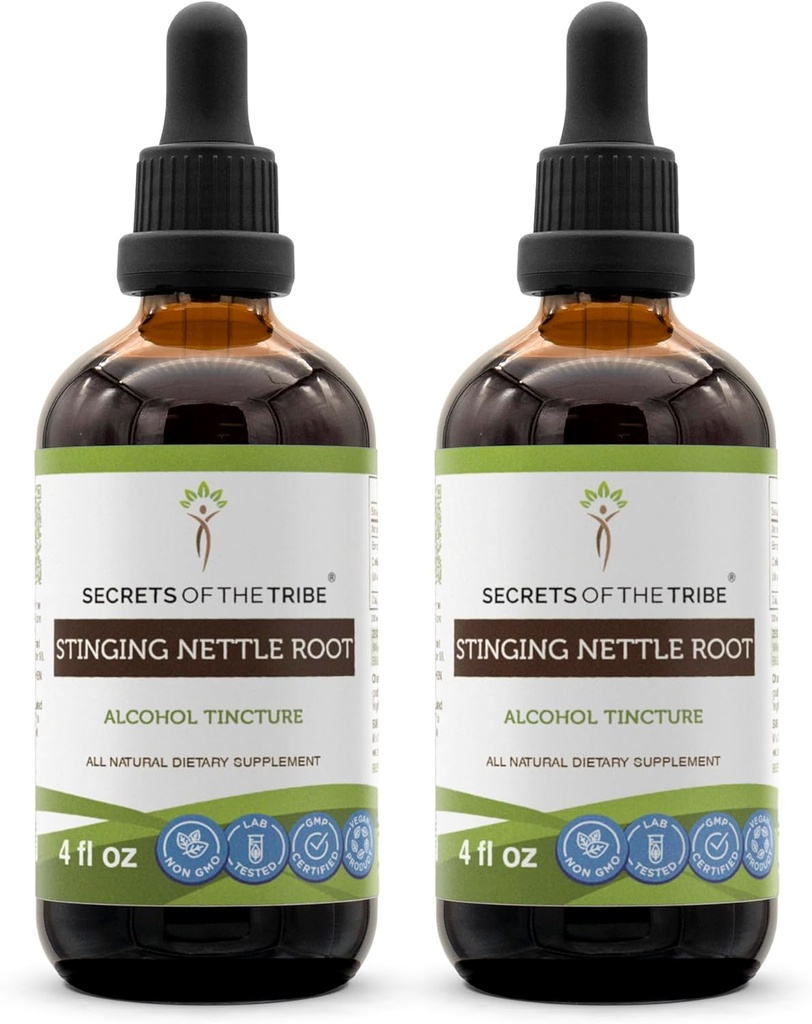 Secrets of the Tribe Stinging Nettle Root Tincture Alcohol Extract, High-Potency Herbal Drops, Tincture Made från Stinging Nettle Urtica Dioica Respiratory and Urinary System Health 2x4 oz