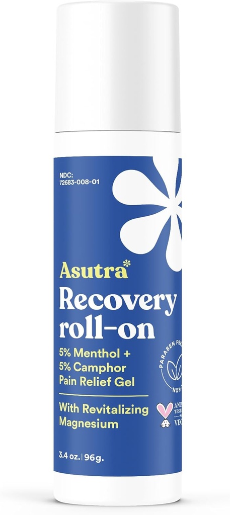 ASUTRA Recovery Roll-On Gel, 3.4 oz - Cooling and Warming Sensation, Temporary Relief from Muscle Discomfort and Soreness, Mess-Free Applicator, Menthol, Camphor, and Premium-Quality Magnesium