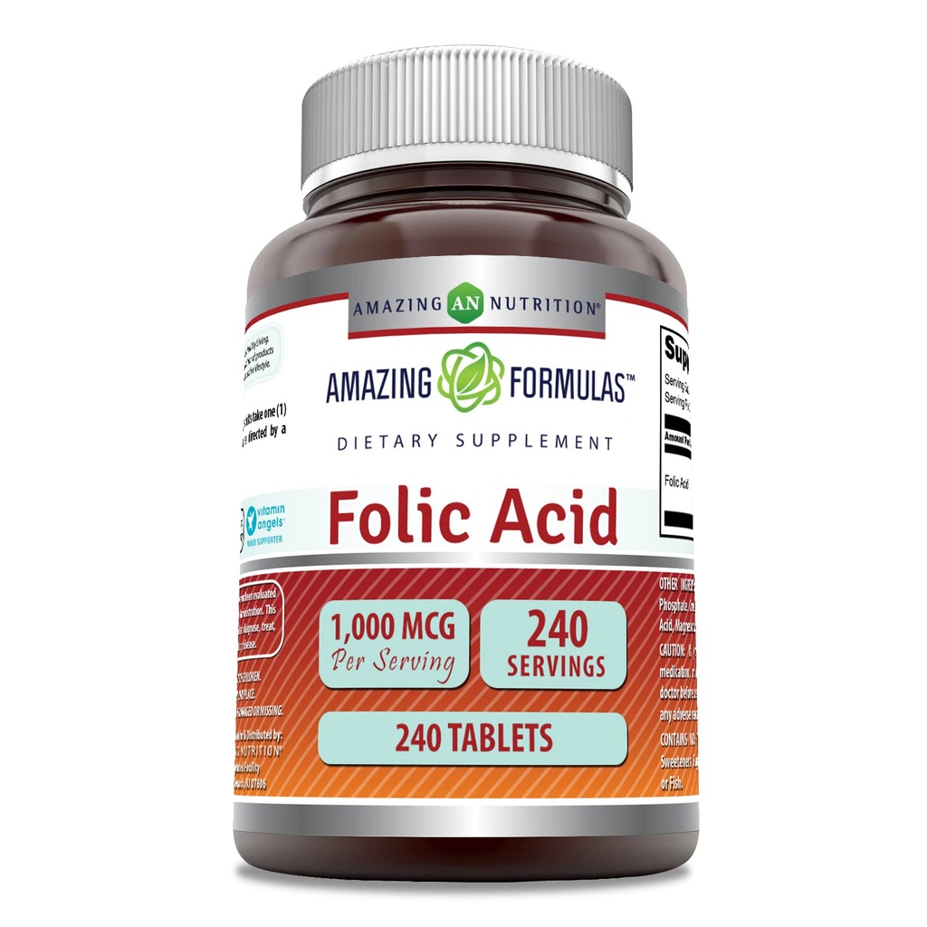Fantastiska formler Folic Acid 1000 Mcg (1 Mg) | 240 tabletter Supplement | Vitamin B9 | Icke-GMO | Gluten Free | Tillverkad i USA