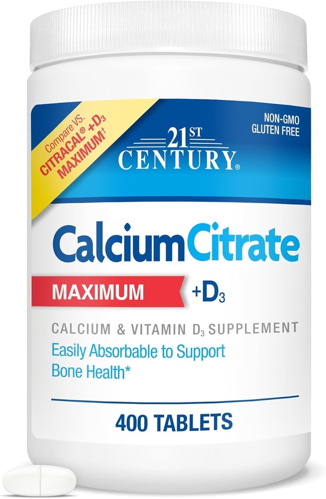 21st Century Calcium Citrate + D3, 400 tabletter per flaska (2 Pack)