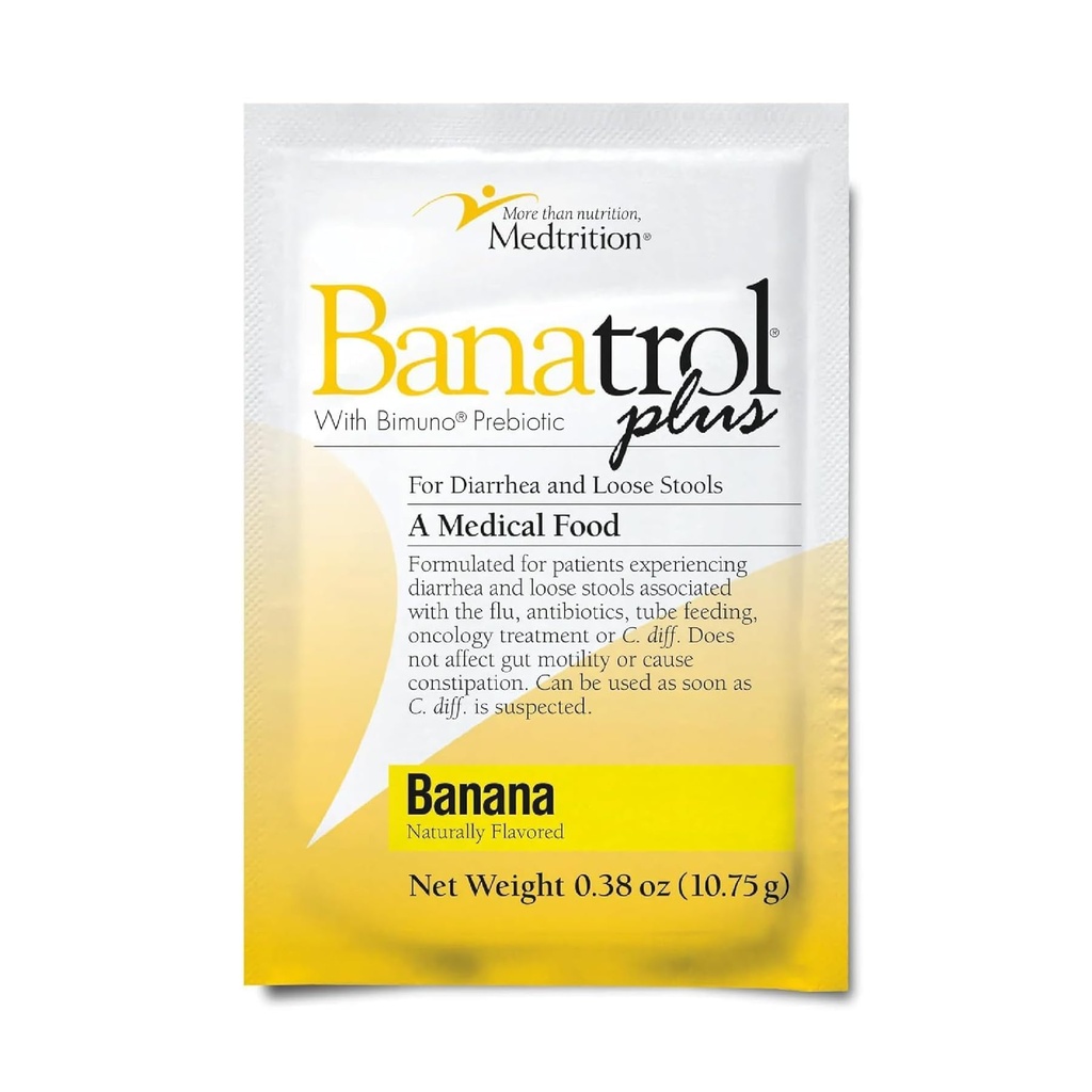 Banatrol® Natural Anti-Diarrheal med prebiotika, lättnad från kronisk diarré, IBS, återkommande diarré, kliniskt stödd medicinsk mat, icke-konstiperande, 25 portioner (Banana)