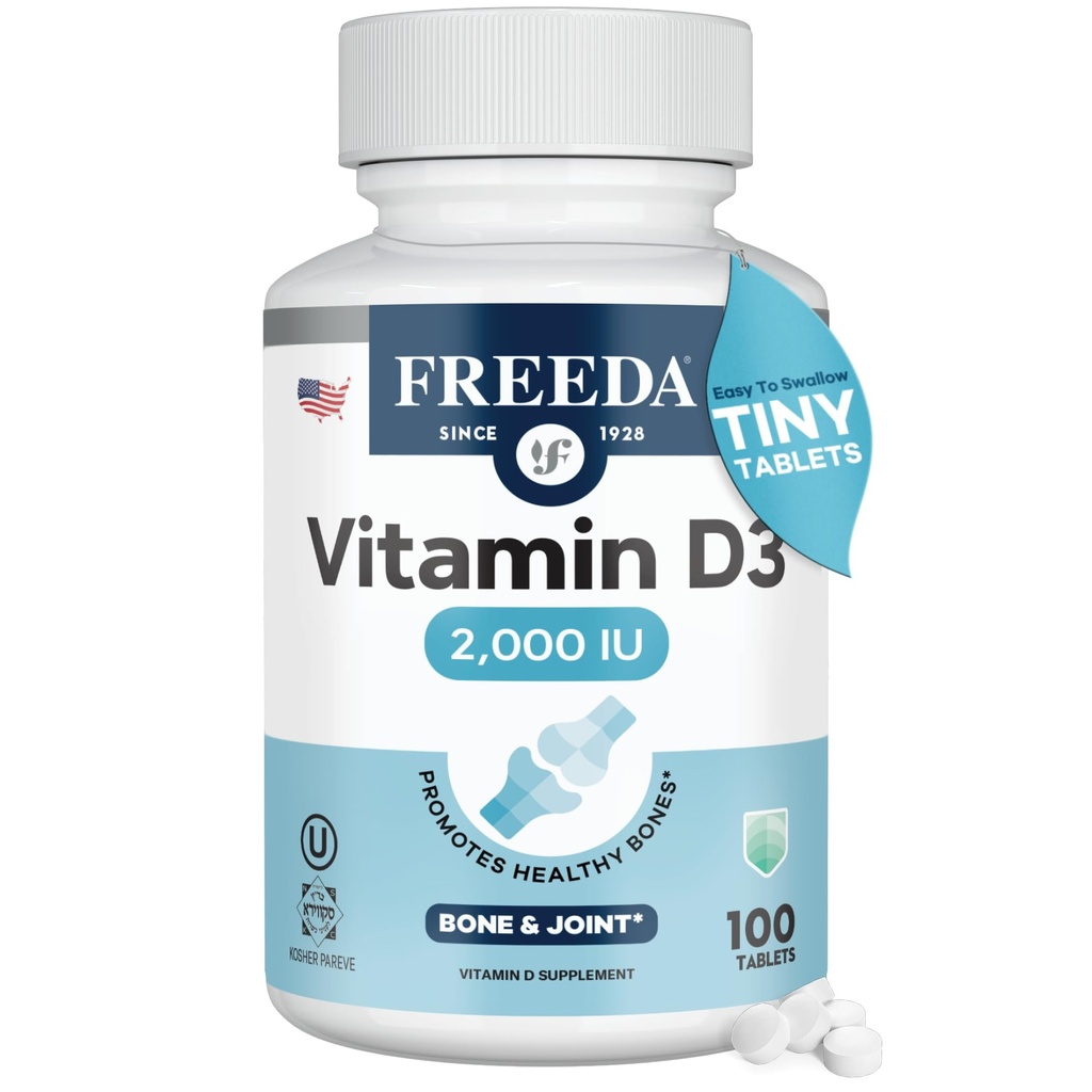 FREEDA Vitamin D3-2000 IE - Vitamin D för benstyrka och immunstöd - Lätt att svälja tabletter - 100 små tabletter