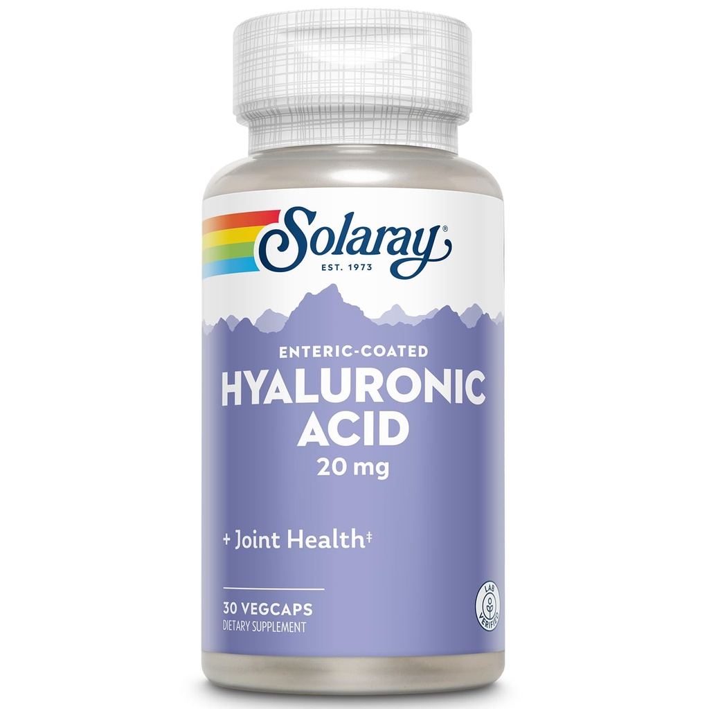 SOLARAY Hyaluronsyra | Hjälper till att stödja hälsosamt gemensamt komfort och hudhälsa | med vitamin C | 30 VegCaps