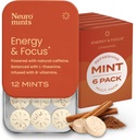 NeuroGum Energy Caffeine Mints (72 stycken) - Sockerfri med L-Theanin + Natural Caffeine + Vitamin B12 & B6 - Nootropic Energy & Focus Supplement för kvinnor och män