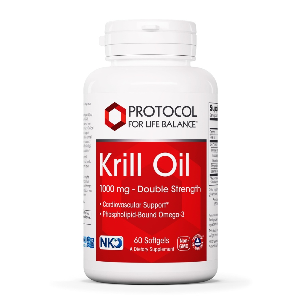 PROTOCOL FOR LIFE BALANCE Krill Oil 1000mg - Extra Strength Krill Oil Supplement - DHA & EPA - med Astaxanthin - Support Heart, Brain, Joints - Non-GMO & Halal - 60 Softgels