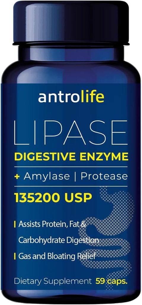 ANTROLIFE Digestive Health Supplement - Enzymer med Lipase Nutritional Supplements & Amylase för Digestive Comfort - Dietary Supplement - 59 Capsules