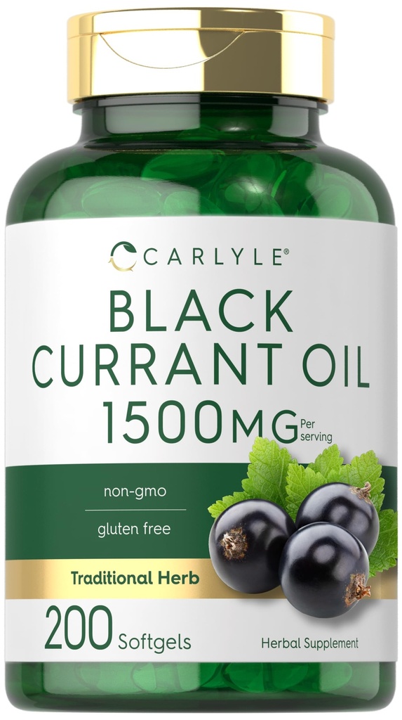 Carlyle Black Currant Oil Softgels | 1500mg | 200 greve | Non-GMO och Gluten Free Formel | Black Currant Seed Oil