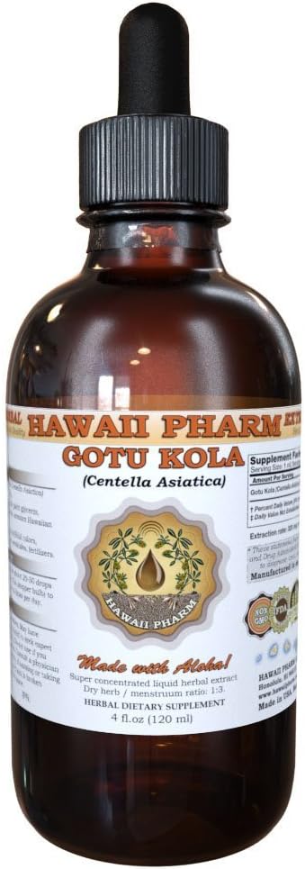 HawaiiPharm Gotu Kola Liquid Extract, Organic Gotu Kola (Centella Asiatica) Tinktur Supplement 4 oz