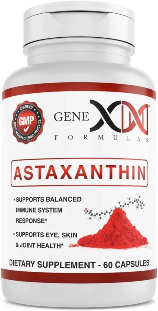 GENEX 12mg Astaxanthin Softgels (60 kapslar) Naturlig antioxidant för ögon, hud och gemensam hälsa och immunstöd - Glutenfri, icke-GMO (60 dagars leverans)