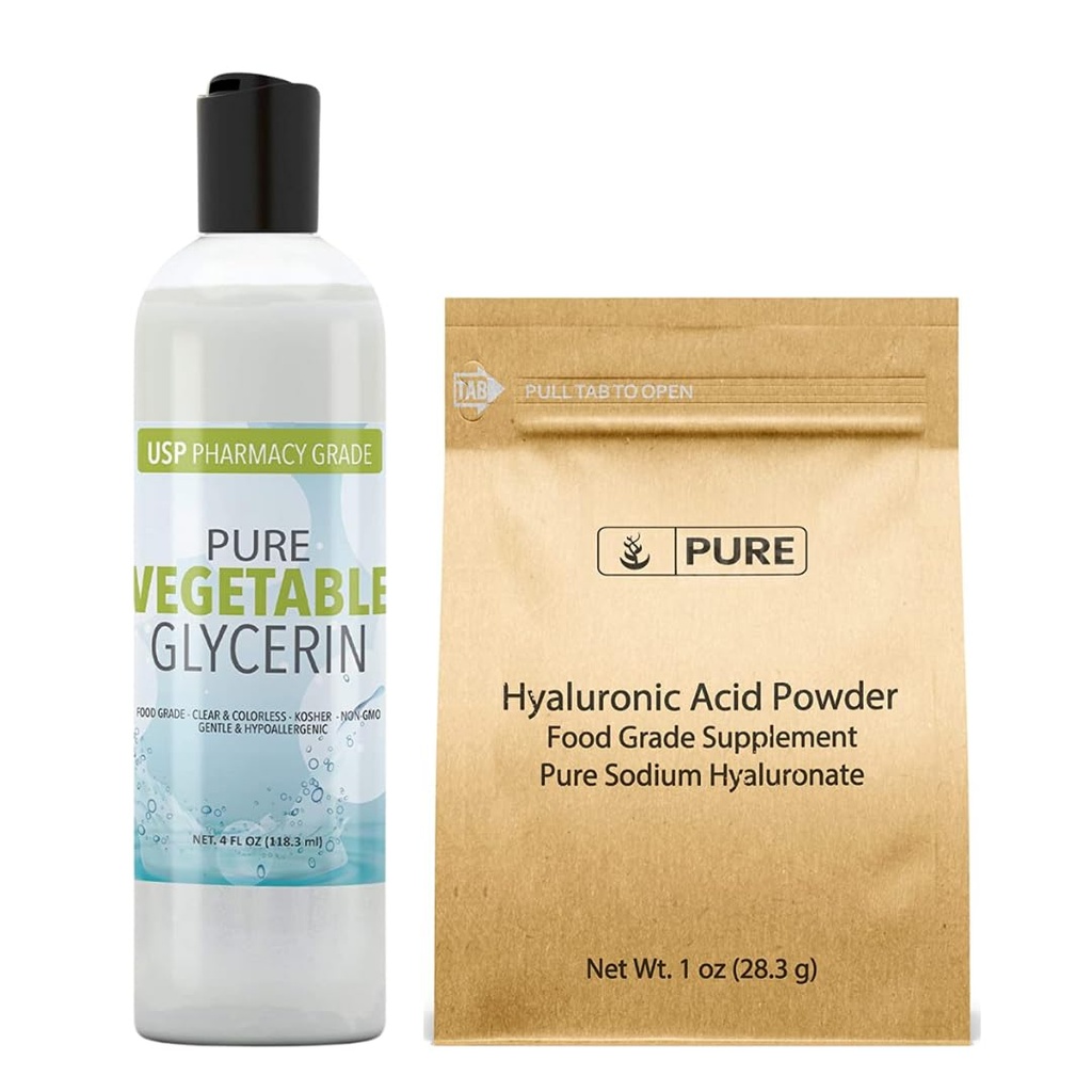 PURE ORIGINAL INGREDIENTS Hyaluronic Acid och Vegetable Glycerin Bundle, Olika storlekar, mat Grade, Oderless