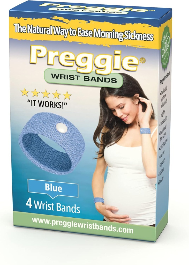 Tre Lollies Preggie Anti-Nausea Wristbands - Morning Sickness Relief - Side Effect Free - 2 greve (4 armband) - Blå