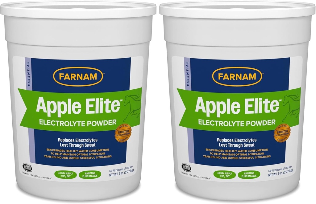 Farnam Apple Elite Horse Electrolyte Powder, ersätter mineraler förlorade i svett under träning, extremt väder och stressiga tillstånd, 5 lb., 40 Day Supply (Pack of 2)