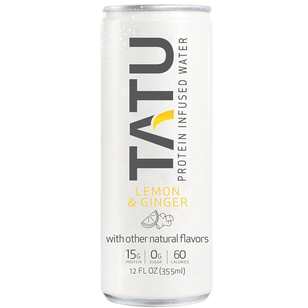 TATU Ready-To-Drink Protein Infused Water Lemon Ginger 24 Pack. 15 gram vassleproteinisolat, 0 gram socker, endast 60 kalorier. Lemon Ginger och Orange Mango. Gluten Free, laktosfri.