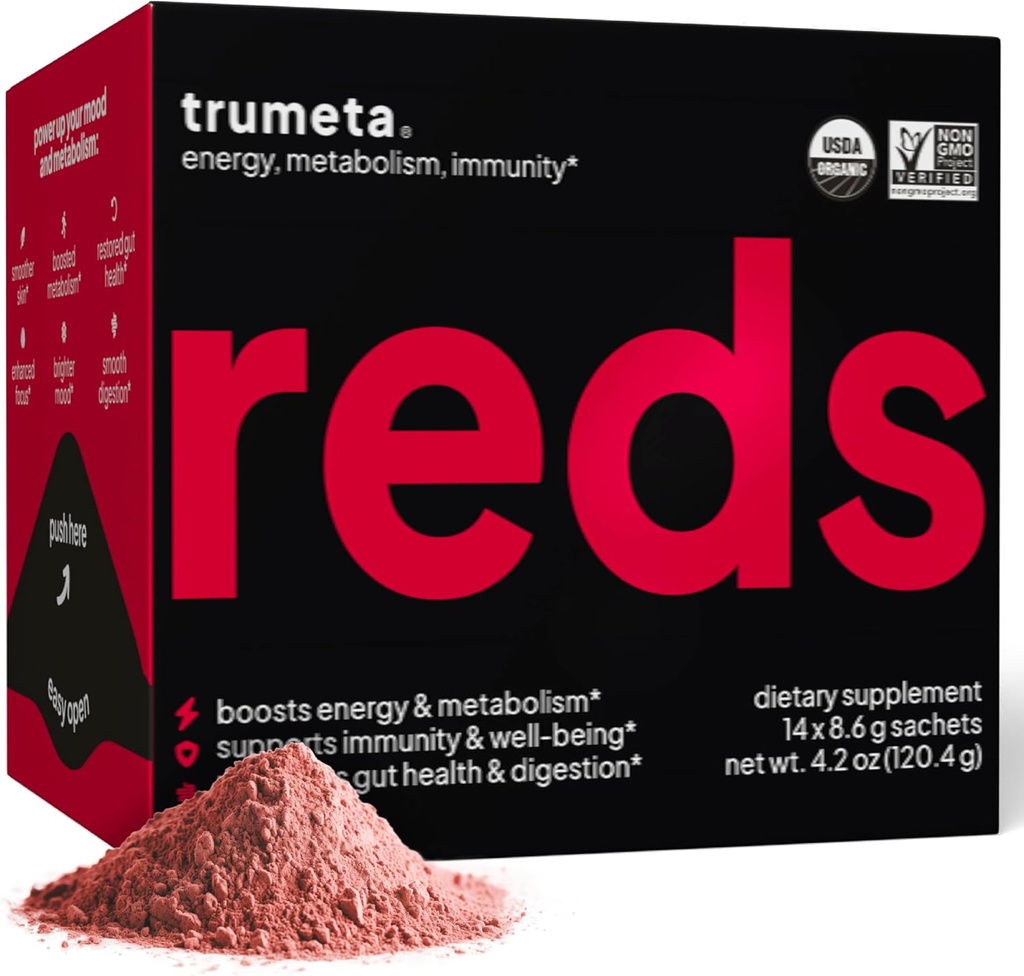 Superfood Reds Powder Packs - för Immune Support och Memory I Reds Superfood Powder Antioxidanter Polyfenoler Blandas med Organic Acai Berry, Goji Berry, Pomegranat - 14 Sachets