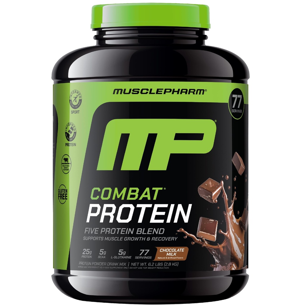 MusclePharm Combat Protein Powder, Chocolate Milk Flavor, bränsle Muscles for Productive Workouts, 5 Protein Källor Inklusive Whey Protein Isolate & Egg Albumin, Gluten Free, 6,2 lb, 77 portioner