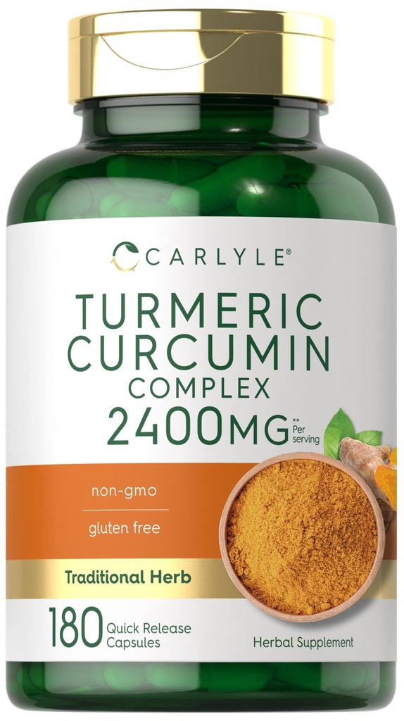 Carlyle Turmeric Curcumin Supplement 2400mg | 180 Powder Capsules | Herbal Complex | Non-GMO, Gluten Free Formel