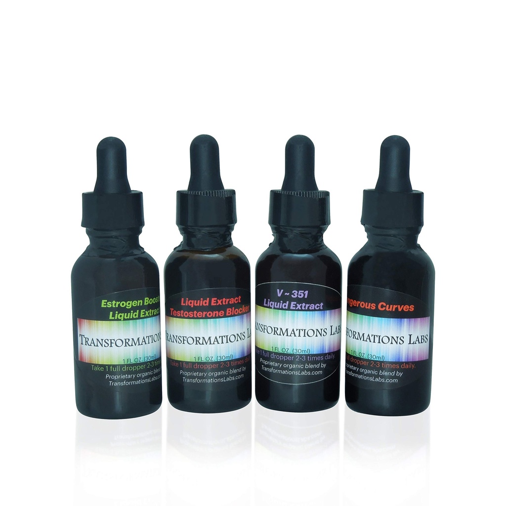 MTF E-Booster, T-Blocker, V~351 Advanced Feminizer & Dangerous Curves Synergist, MTF Liquid Extracts 4 Pack Transitioning Transgender Kit !!