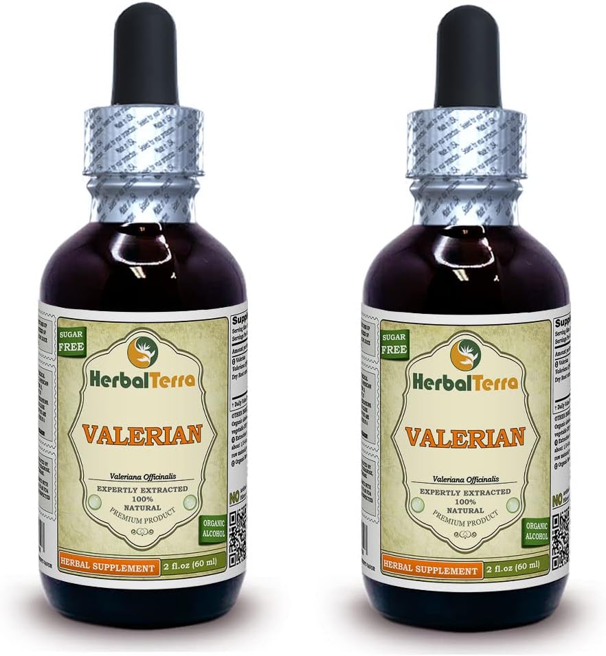 Valerianska (Valeriana officinalis) Tincture, Organic Dried Roots Liquid Extract (Brand Name: HerbalTerra, Proudly Made in USA) 2x2 fl.oz (2x60 ml)