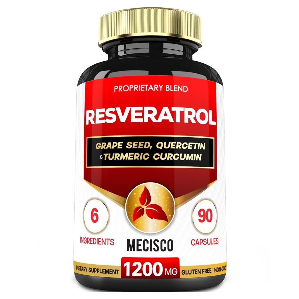 Trans Resveratrol Supplement with Grape Seed, Milk Thistle och More - Resveratrol - 6 Herbal Supports for Immune System, Heart Health, Body Management - 90 Capsules